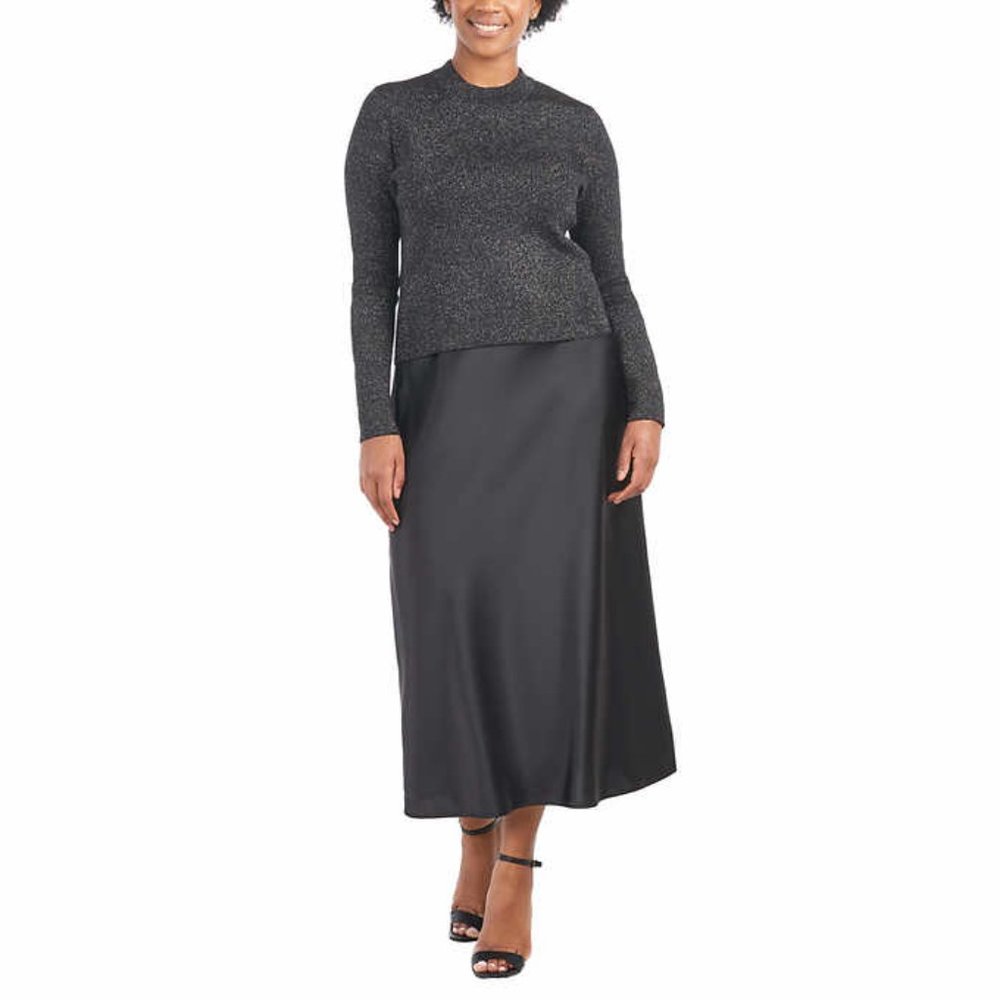 NWT Hilary Radley Womens Long Sleeve Sweater Sparkle Black Sz S $80 TT013